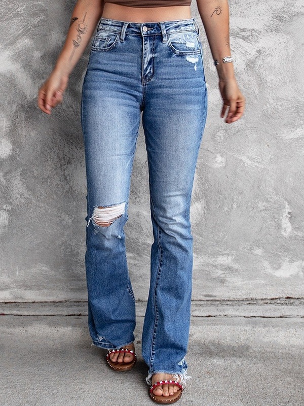 Calça jeans feminina rasgada lisa vintage casual