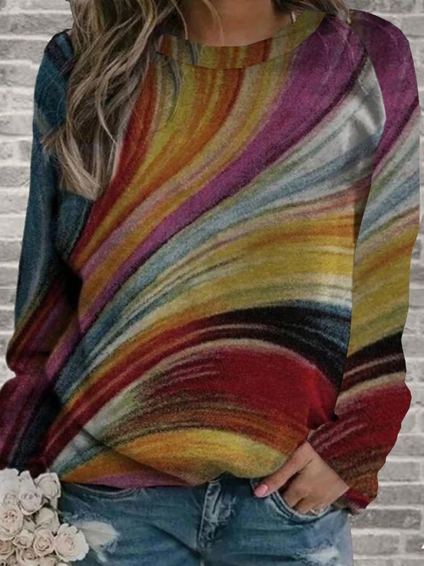 Moletom feminino multicolorido gola careca manga longa com estampa