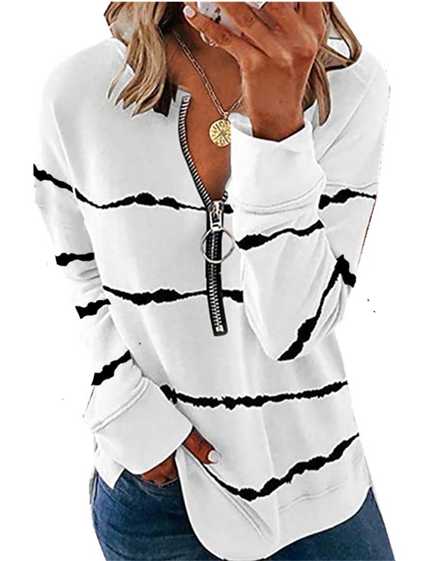Blusa feminina casual listrada outonal com padrão degradê, manga longa