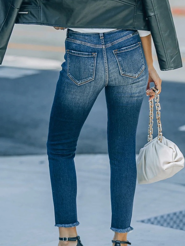 Calça jeans feminina rasgada lisa casual