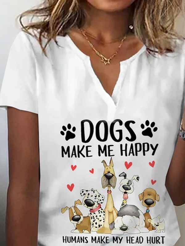 Blusa feminina casual solta de malha com estampa de cachorro