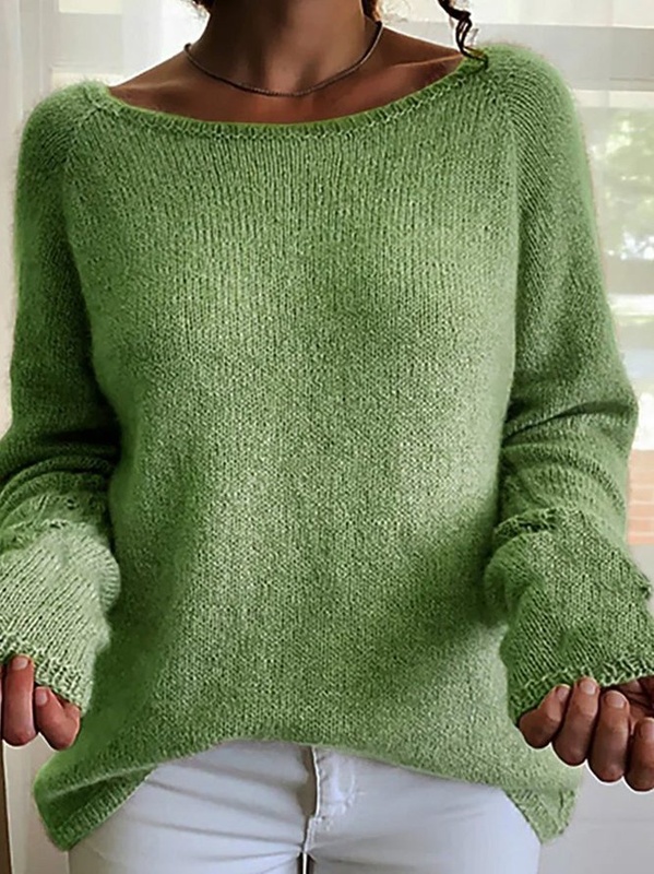 Suéter feminino liso gola careca solto
