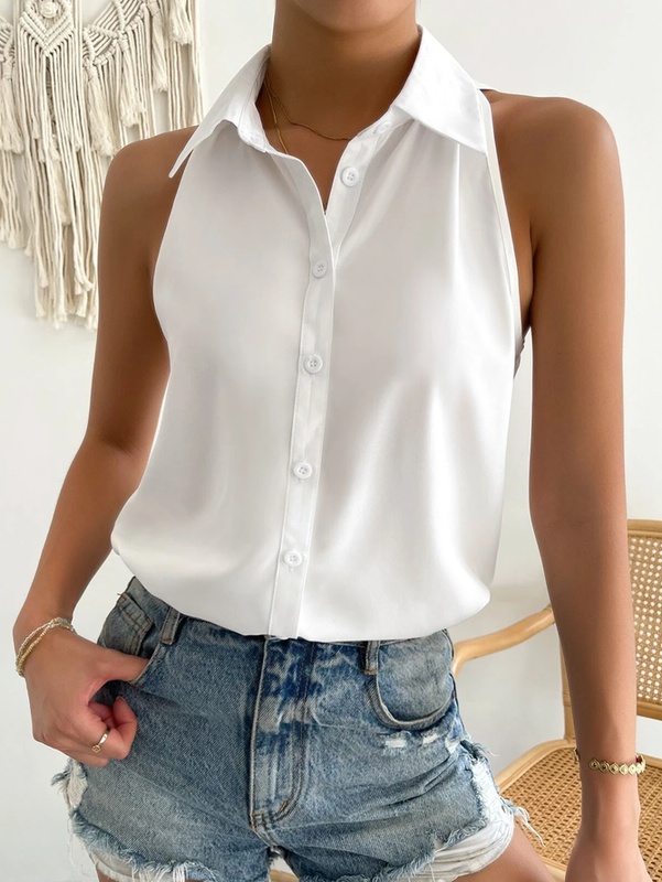 Blusa feminina casual lisa solta sem manga