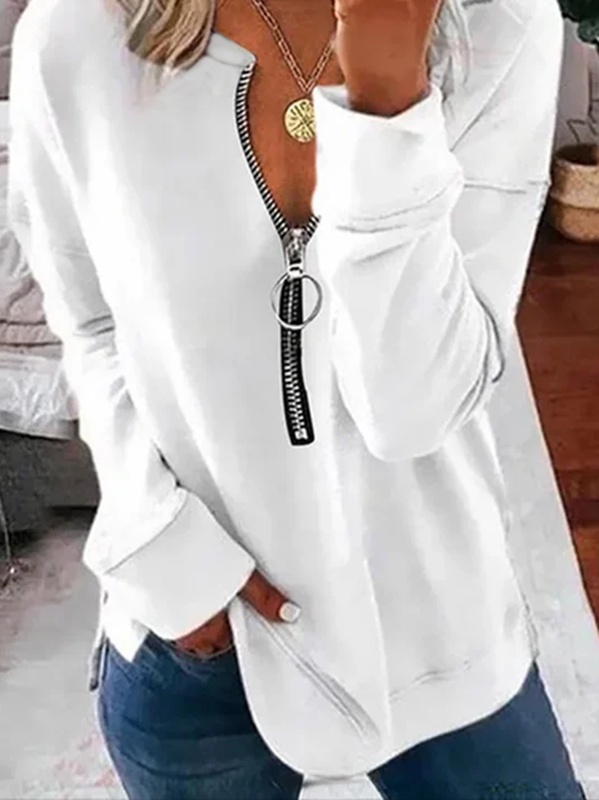 Moletom túnica feminina casual liso decote V manga longa