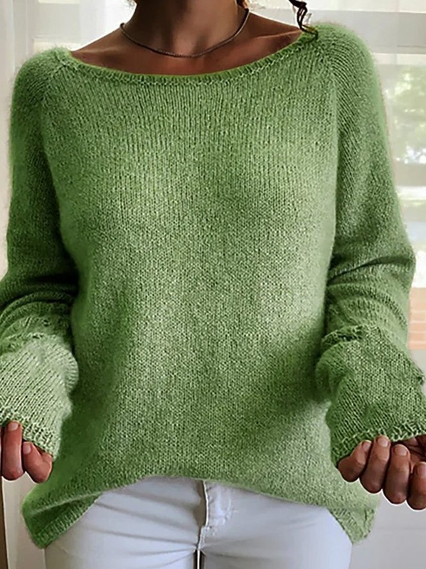 Suéter feminino liso gola careca solto