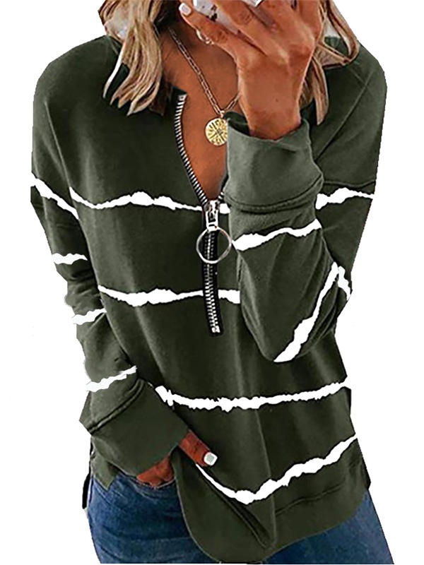 Blusa feminina casual listrada outonal com padrão degradê, manga longa
