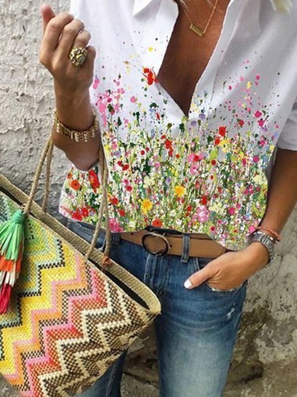 Camiseta feminina branca de algodão com estampa, manga curta