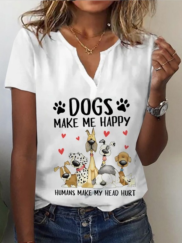 Blusa feminina casual solta de malha com estampa de cachorro