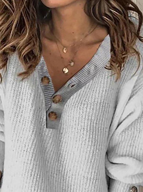 Suéter feminino de tricô liso decote V