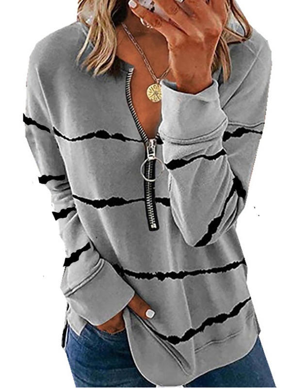 Blusa feminina casual listrada outonal com padrão degradê, manga longa