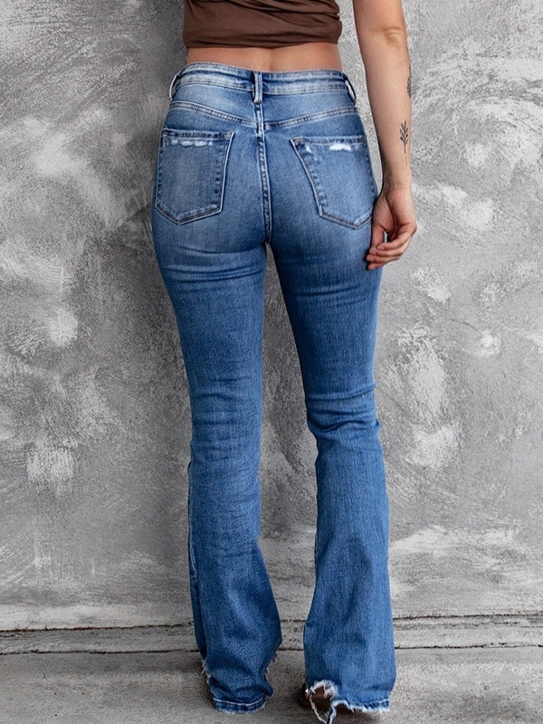 Calça jeans feminina rasgada lisa vintage casual