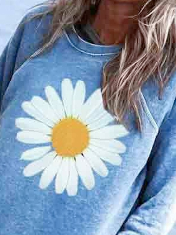 Moletom feminino casual com capuz e gola careca, estampa floral