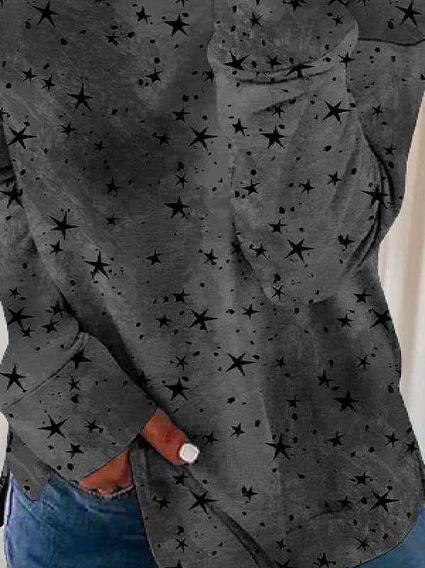 Moletom túnica feminino casual gola careca manga longa com estampa de estrelas