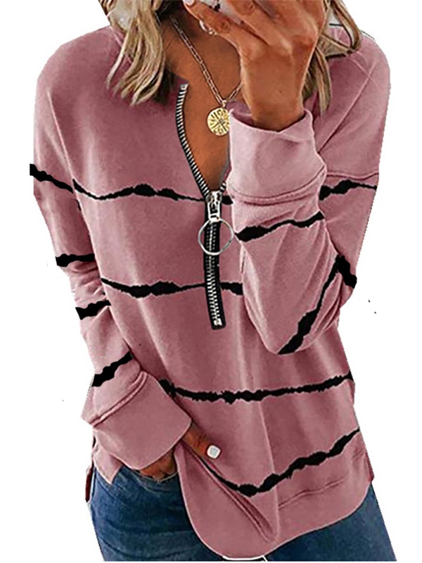 Blusa feminina casual listrada outonal com padrão degradê, manga longa
