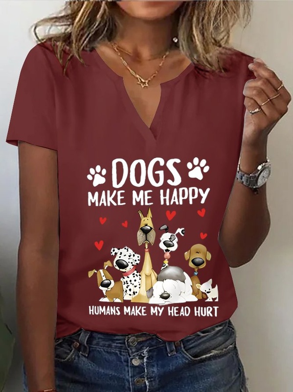 Blusa feminina casual solta de malha com estampa de cachorro