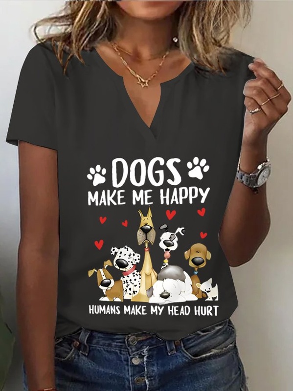Blusa feminina casual solta de malha com estampa de cachorro