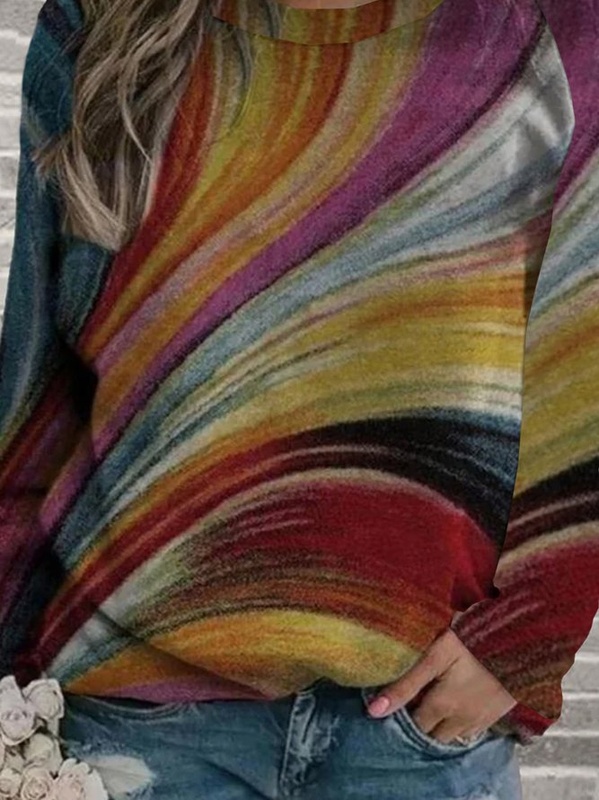 Moletom feminino multicolorido gola careca manga longa com estampa