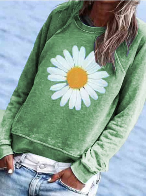 Moletom feminino casual com capuz e gola careca, estampa floral