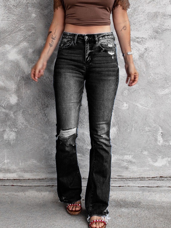 Calça jeans feminina rasgada lisa vintage casual