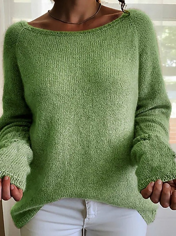Suéter feminino liso gola careca solto
