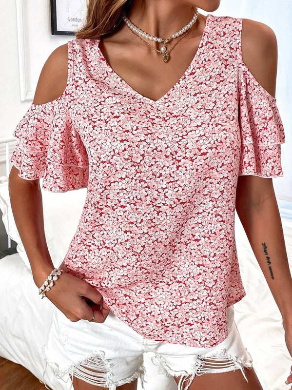 Blusa feminina casual decote V ombro a descoberto