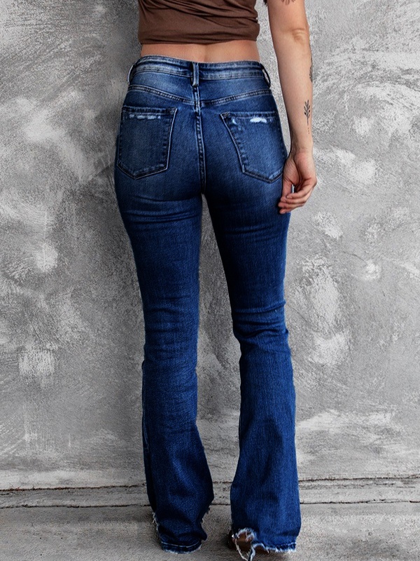 Calça jeans feminina rasgada lisa vintage casual