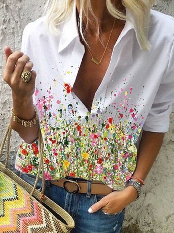 Camiseta feminina branca de algodão com estampa, manga curta