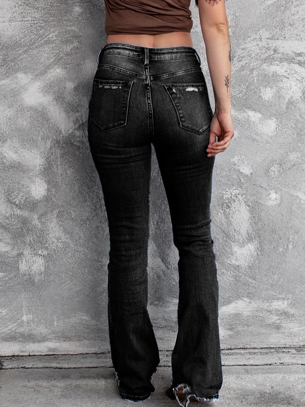 Calça jeans feminina rasgada lisa vintage casual