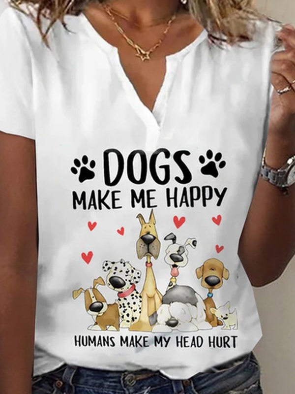 Blusa feminina casual solta de malha com estampa de cachorro