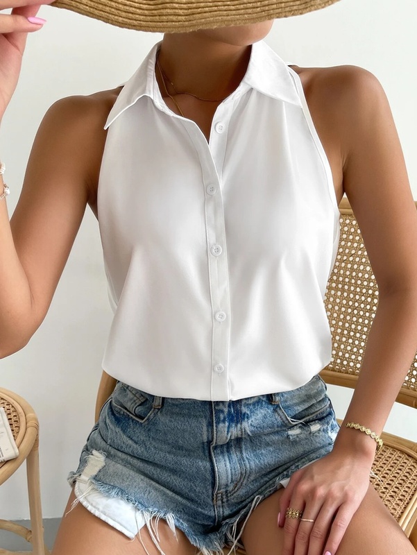 Blusa feminina casual lisa solta sem manga