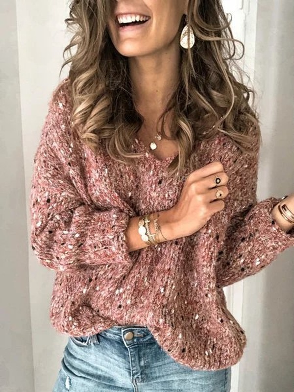 Suéter feminino decote V manga longa, mais avaliado