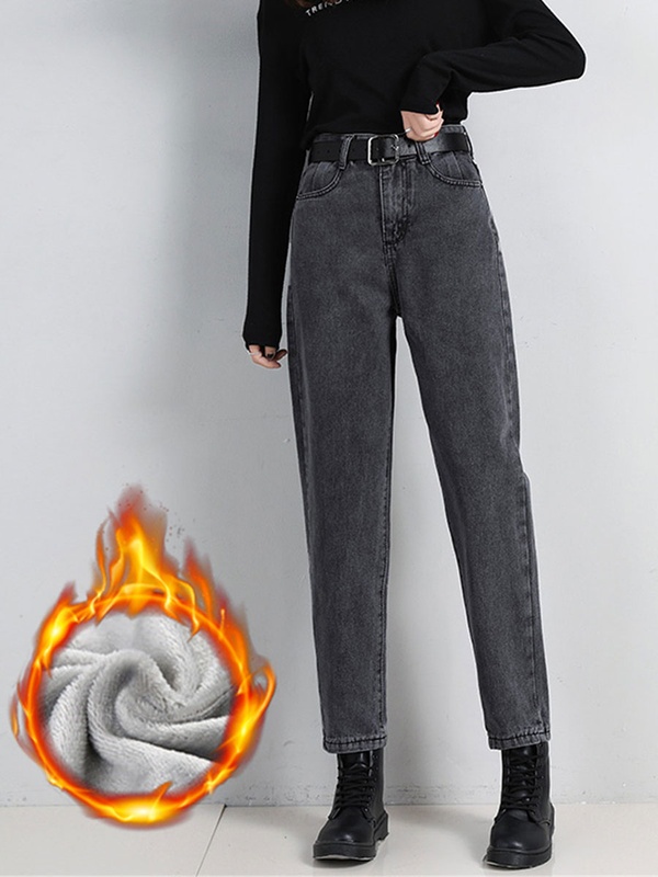 Calça feminina pelúcia grossa wide leg cintura alta solta, estilo retrô versátil