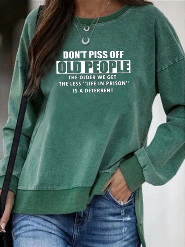 Moletom feminino inverno casual misto de algodão gola careca manga longa com estampa de letras