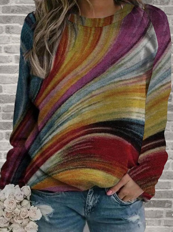 Moletom feminino multicolorido gola careca manga longa com estampa